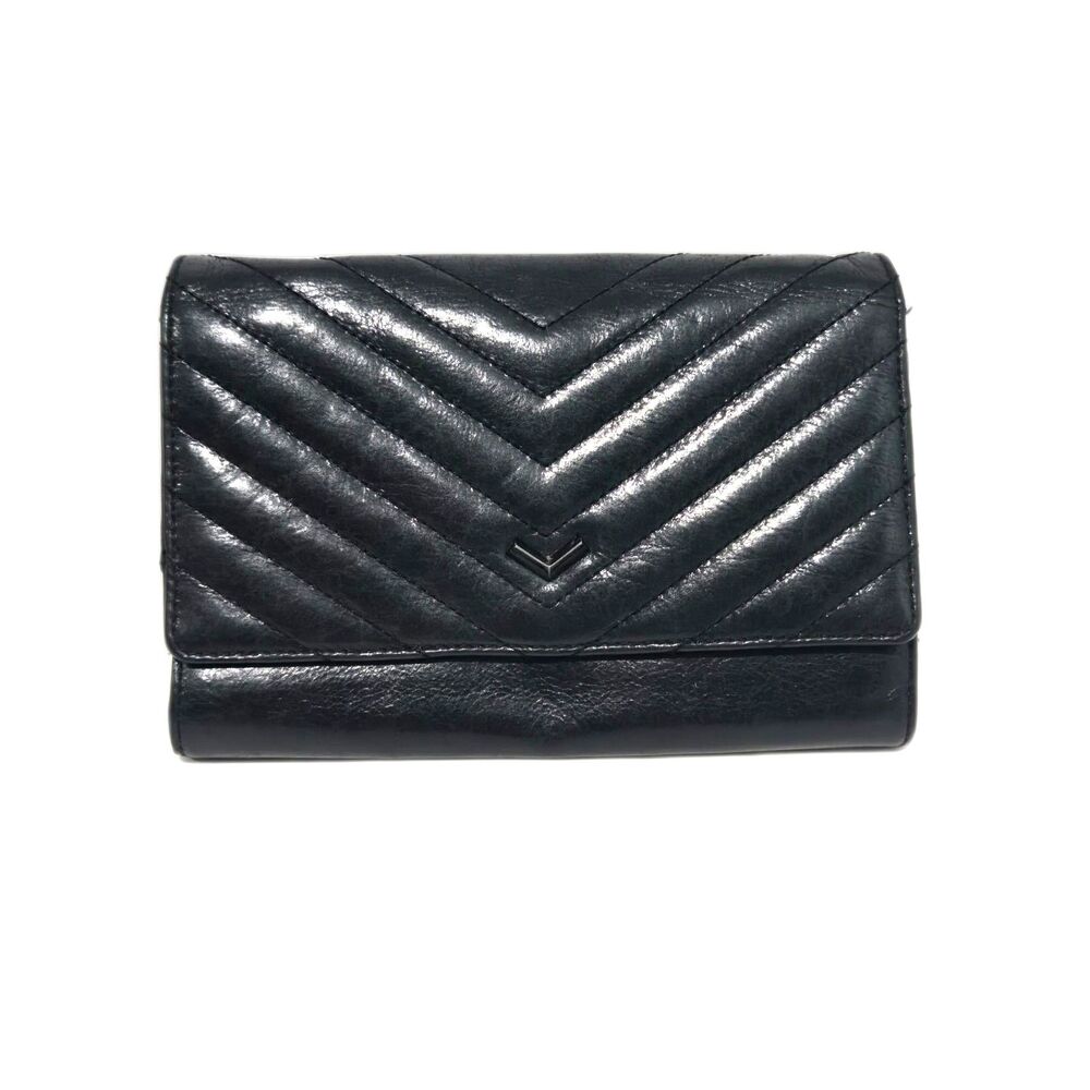 Botkier Quilted Chevron Leather Wallet Clutch | Women's Large | Black Tonal